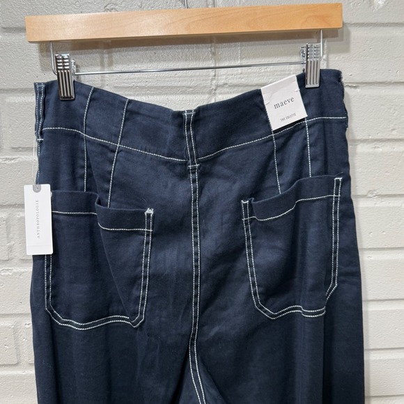 Maeve Colette Wide Leg Linen Blend Pants Crop Contrast Stitch Navy NWT 31 Tall - Picture 8 of 16